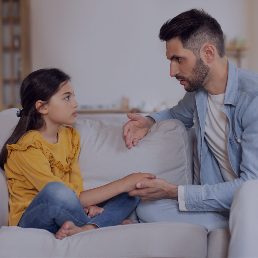Daughter talking to veteran dad